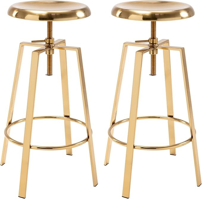 Brage Living Atlas Industrial Bar Stools Set of 2, Adjustable Swivel Four Legged Round Metal Bars... | Amazon (US)
