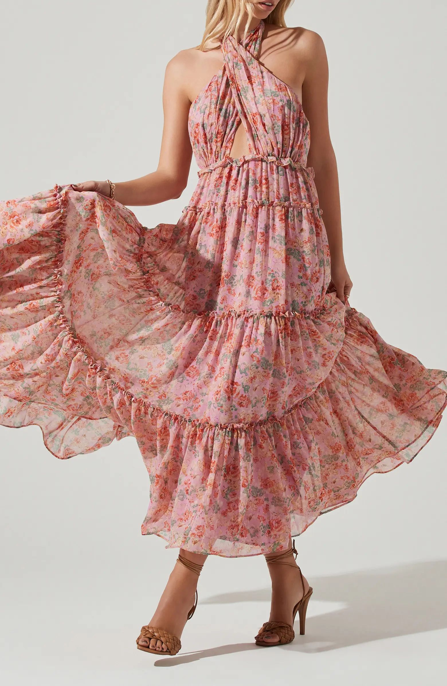 Jaidee Floral Cutout Halter Maxi Dress | Nordstrom Rack