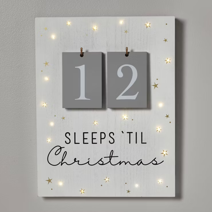 19" Battery Operated Lit 'Sleeps 'til Christmas' Wood Countdown Sign Cream - Wond... | Target