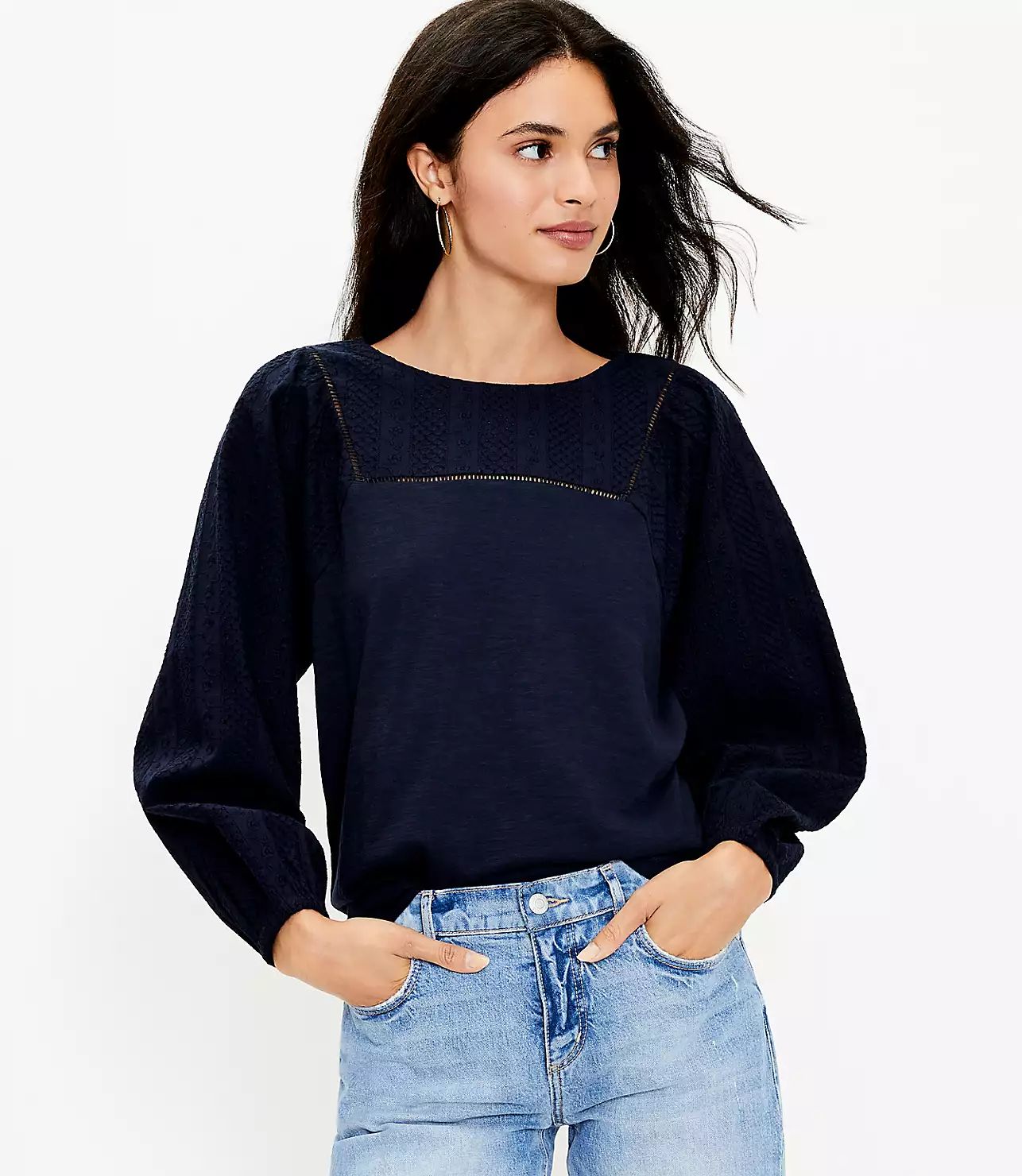 Eyelet Lace Trim Top | LOFT