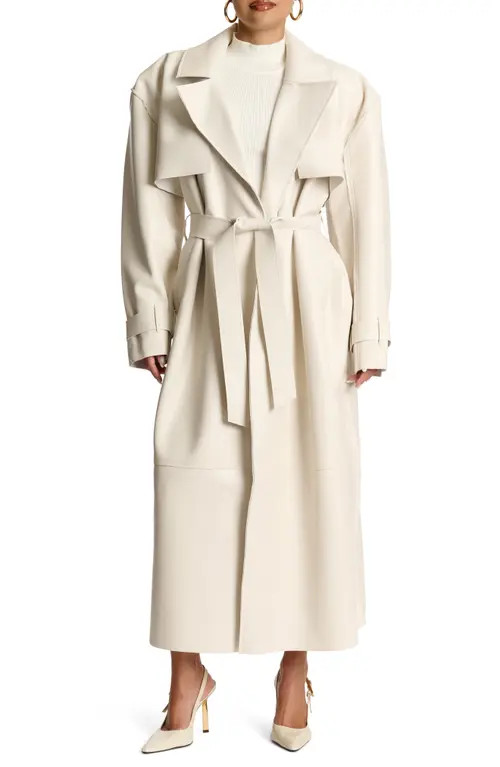 Naked Wardrobe Faux Leather Trench Coat in Bone at Nordstrom, Size Small | Nordstrom