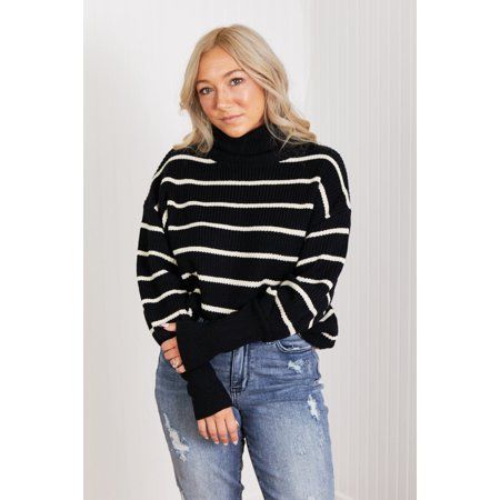 CY Fashion No Worries Full Size Striped Turtleneck Sweater | Walmart (US)