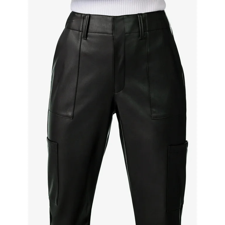 Scoop Women's High Rise Faux Leather Cargo Pants, Sizes 0-18 | Walmart (US)