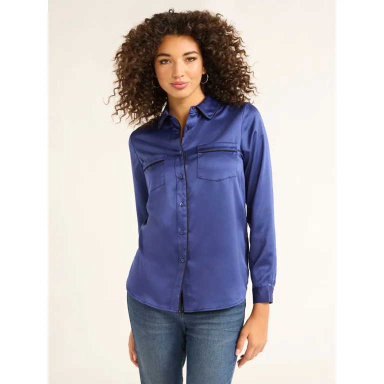 Sofia Jeans Women's Pocket Blouse with Long Sleeves, Sizes XS-XXXL - Walmart.com | Walmart (US)