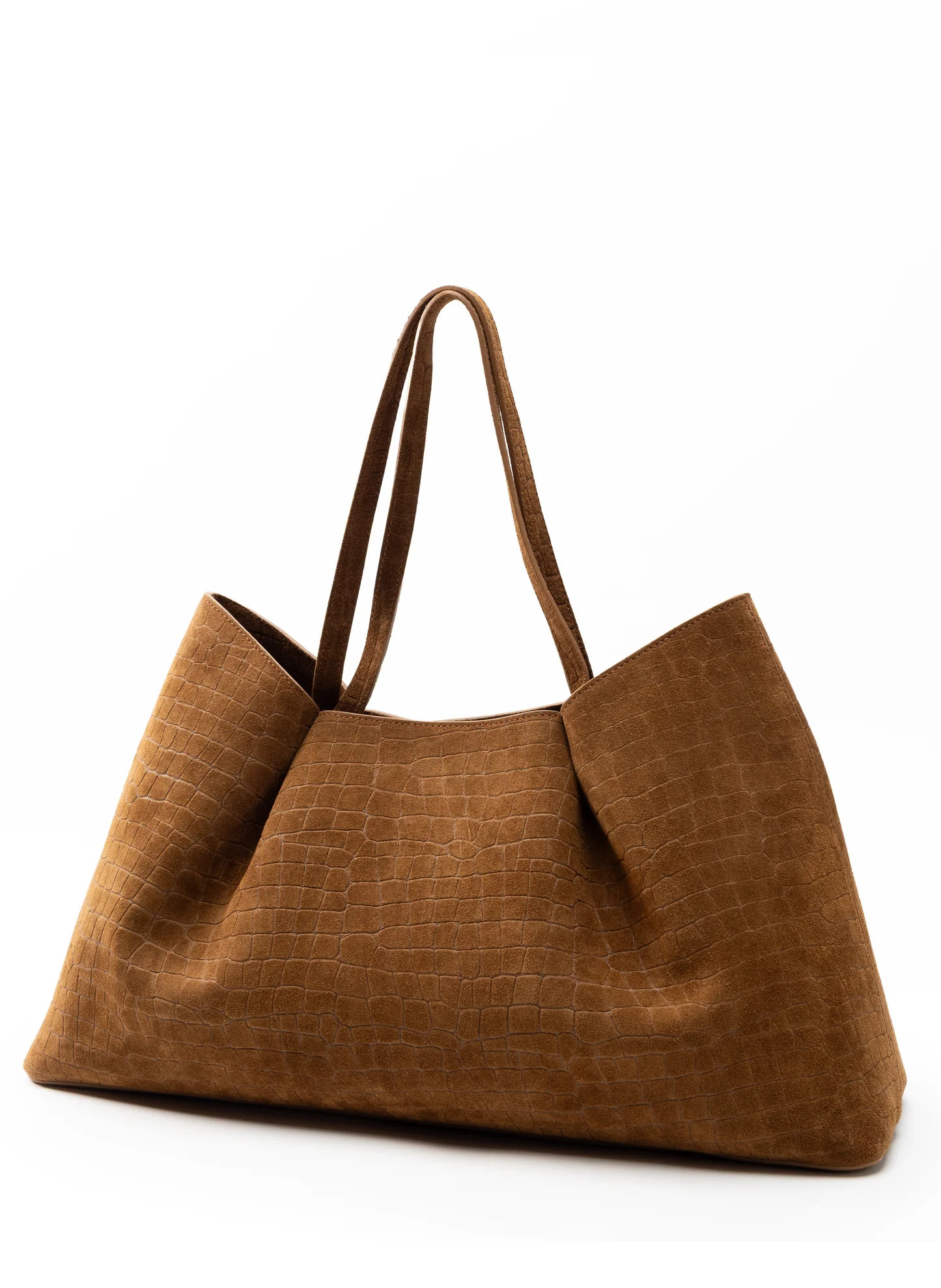 Dimple Tote Croco Suede Cognac - Trendy Work Bags - Elleme | Elleme