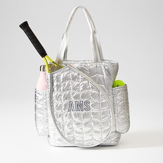 Lightweight Puffer Tennis Tote, Silver | Mark and Graham
