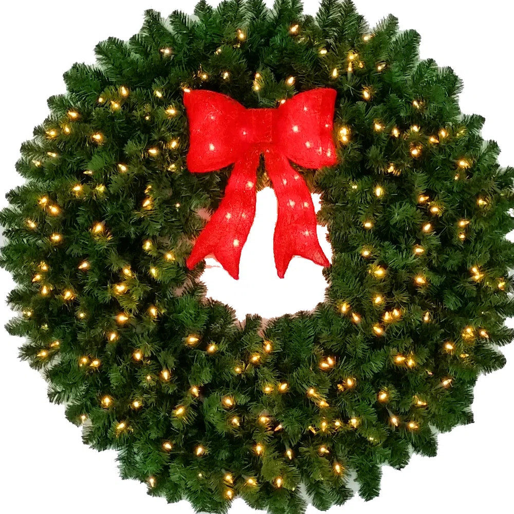 4 Foot (48 Inch) L.E.D. Christmas Wreath With Pre-Lit Red Bow | Wayfair North America