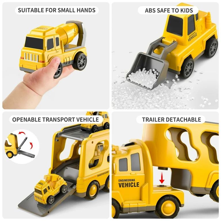 Construction Toddler Truck Toys 5-in-1 Friction Power Vehicle Yellow Car Toy Carrier Truck Toys f... | Walmart (US)