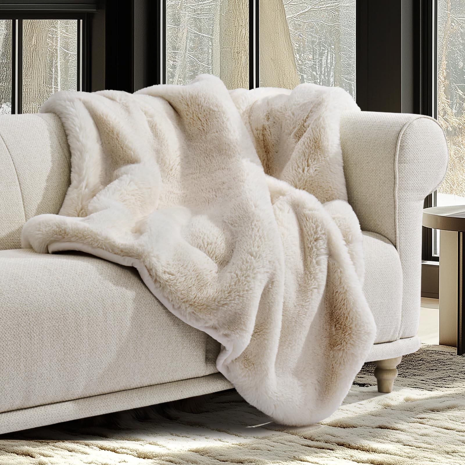 Luxury Soft Faux Chinchilla Fur Throw Blanket for Couch, Warm Thick Heavy Winter Throw Blanket 12... | Amazon (US)