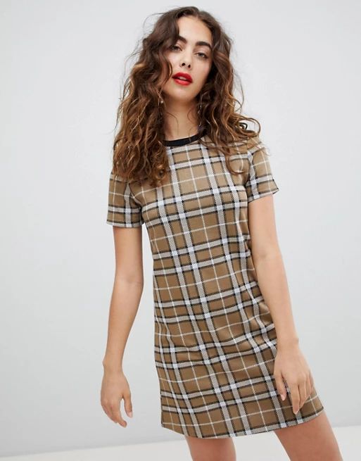 Stradivarius check short sleeve dress | ASOS US