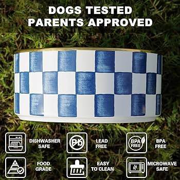 Ceramic Dog Bowls for Medium Dogs, 3.5 Cup Checkered Dog Food and Water Bowl with Acacia Wood Sta... | Amazon (US)