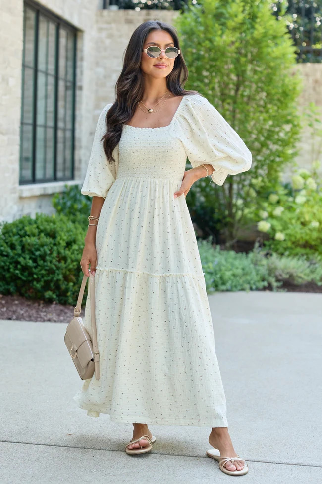 Thalia Ivory Floral Smocked Top Maxi Dress | Pink Lily
