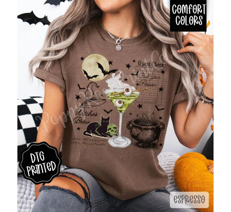 Guest Check Halloween Shirt Comfort Colors, Trendy Black Cat Tshirt, Spooky Season Tee, Halloween... | Etsy (Global)