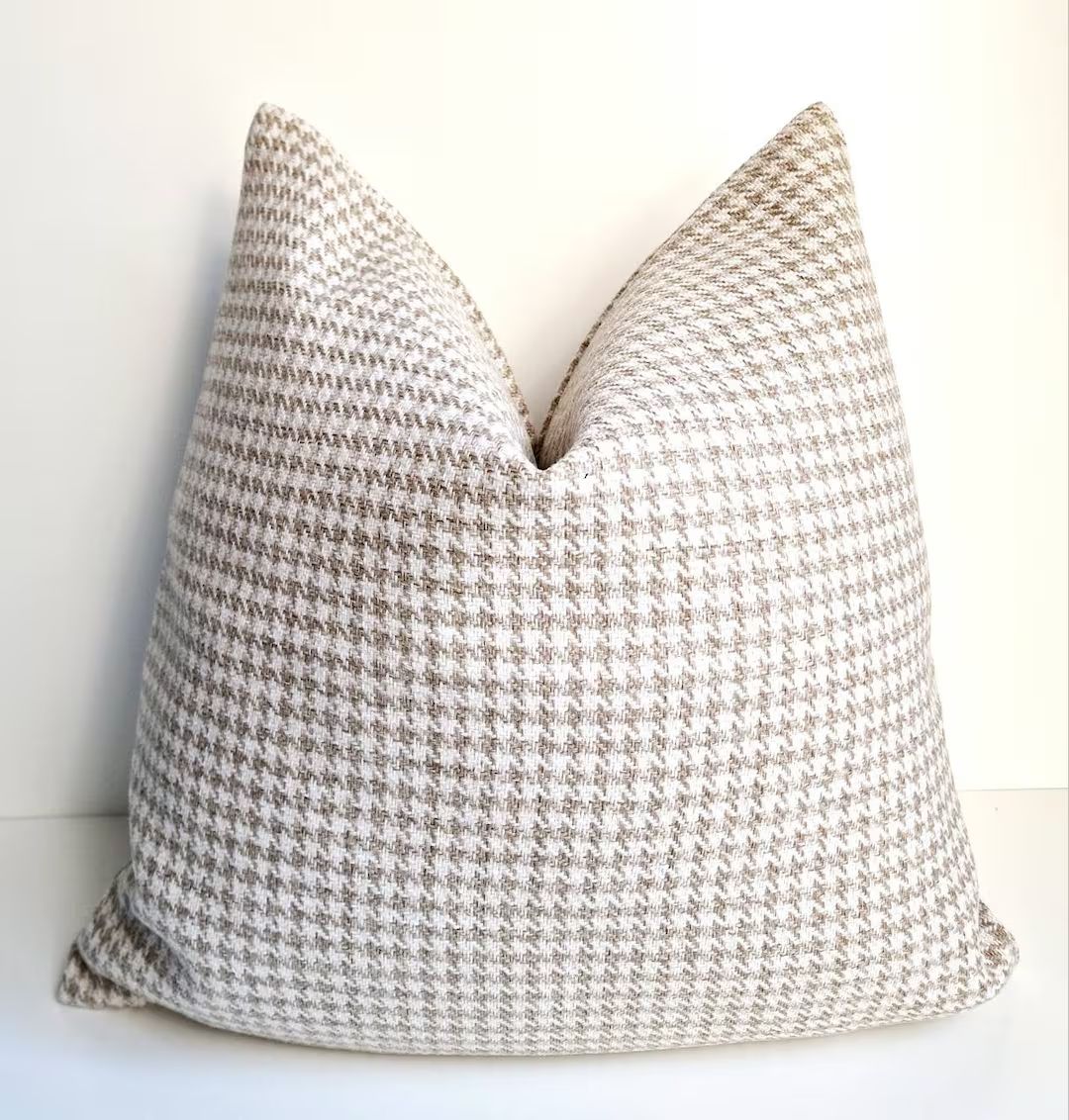 Beige Houndstooth Pillow Cover Modern Geometric Pillow Beige Woven Pillow Midcentury Pillow Cover... | Etsy (US)