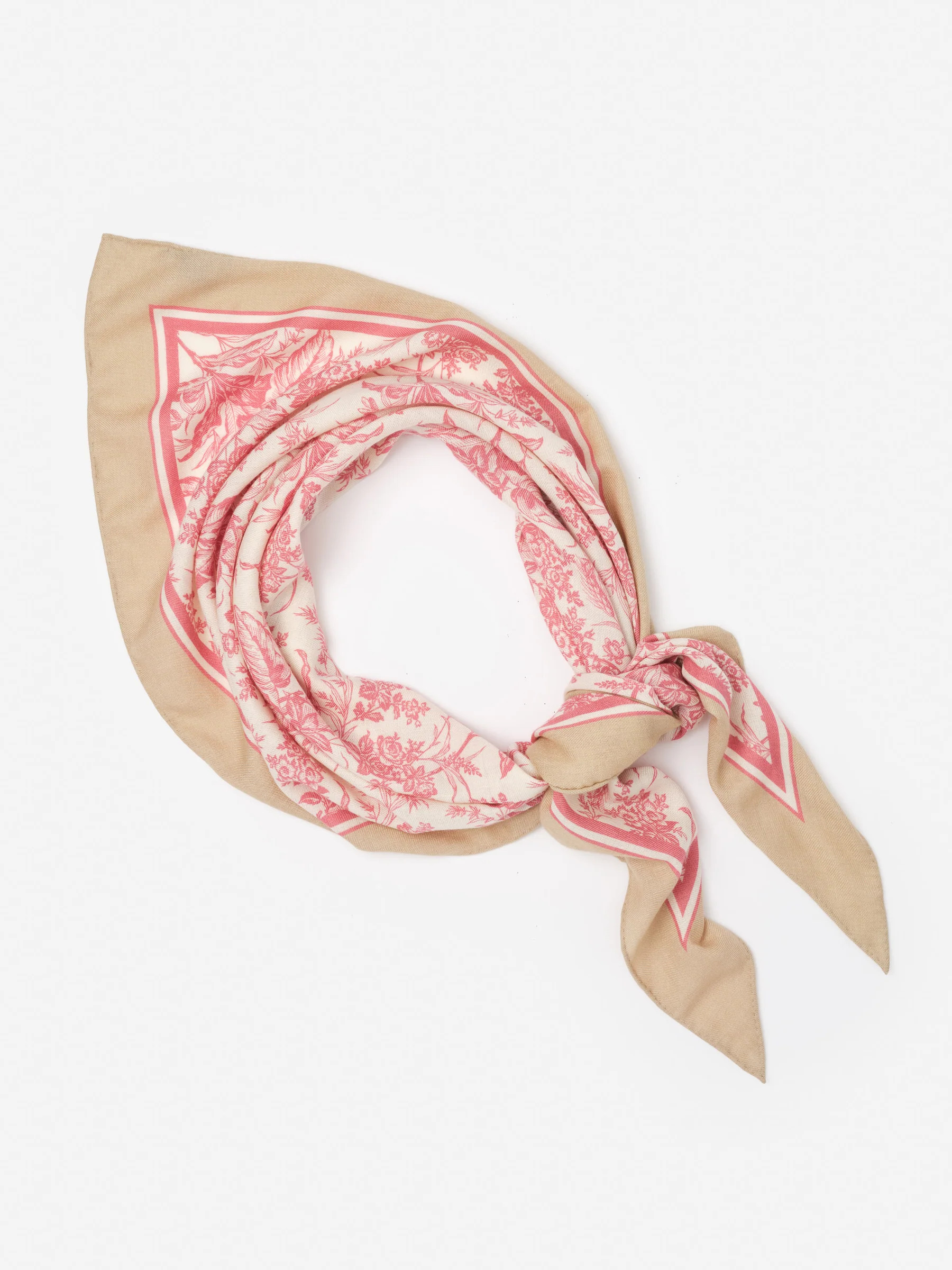 Pink/Tan Giardino Toile Corner Sarita Scarf | Women's Scarves | J.McLaughlin | J.McLaughlin