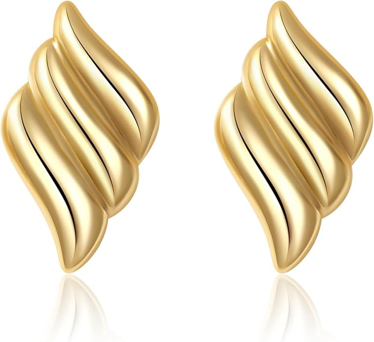 Gold Earrings for Women Trendy,Dupes Earrings Lightweight Hollow Fin Shaped 18K Gold Plated Chunk... | Amazon (US)