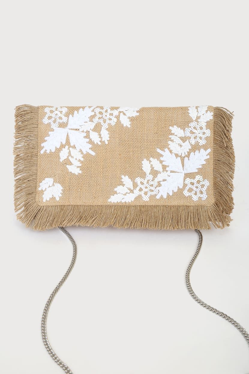 Easily Stunning Beige and White Embroidered Sequin Clutch | Lulus (US)