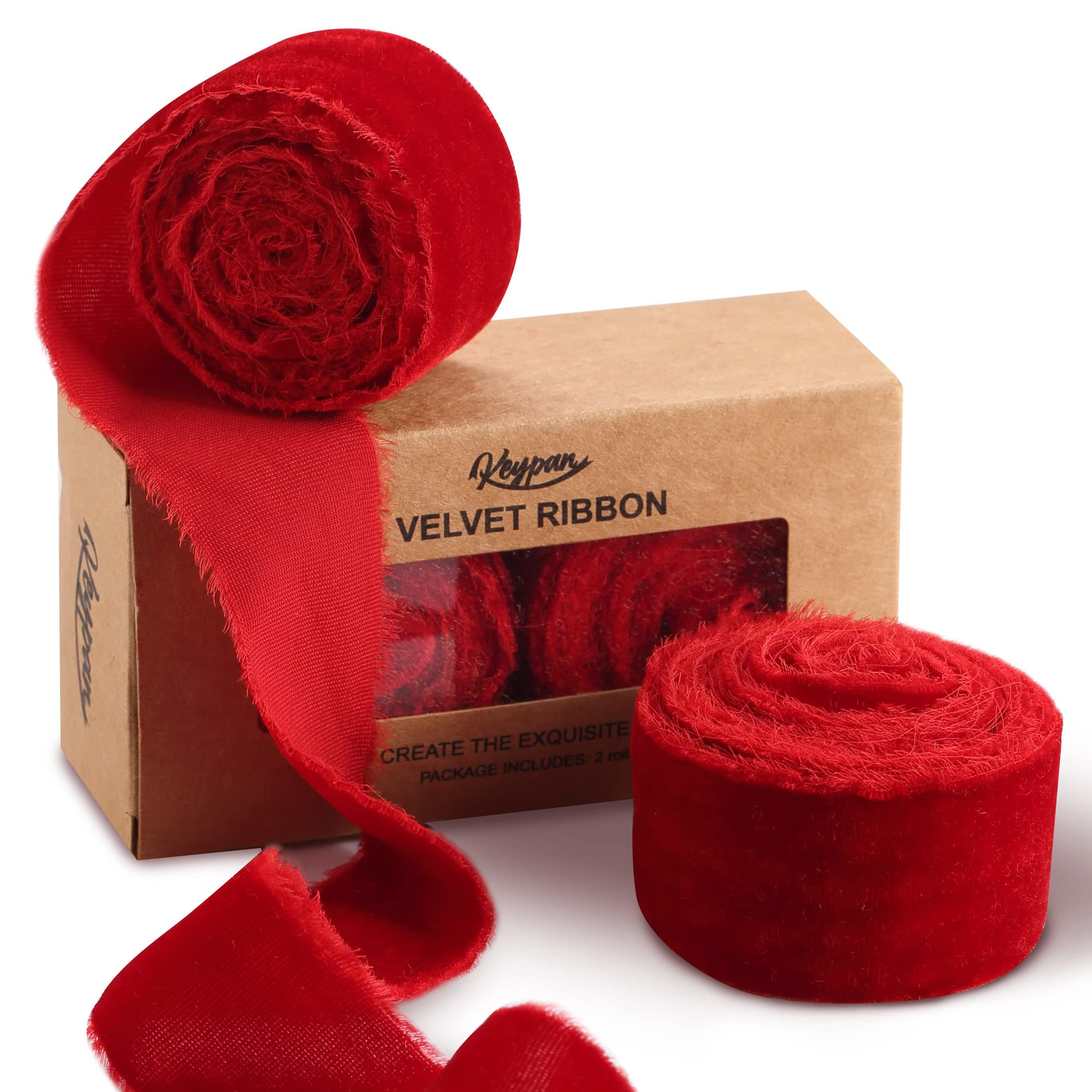 Velvet Ribbon for Gift Wrapping Red Handmade Fringe Ribbons for Crafts Bouquet Christmas Decorati... | Amazon (US)