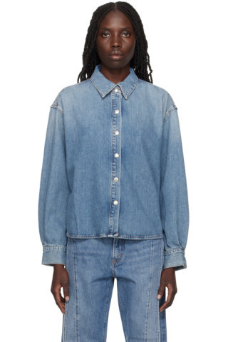 Blue Aiden High Low Denim Shirt | SSENSE