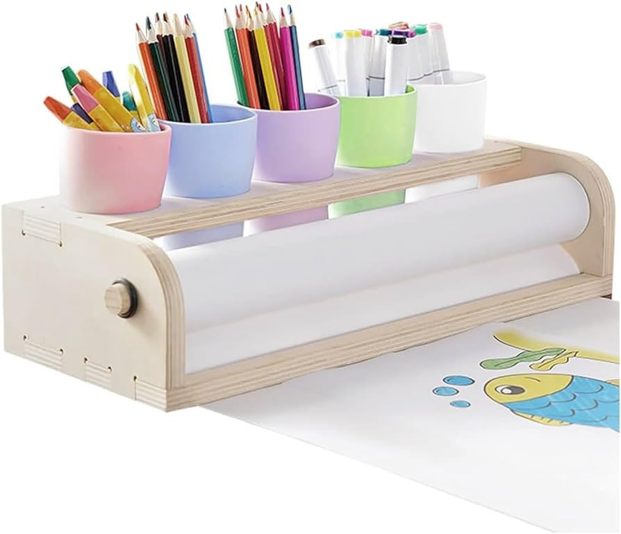 Tabletop Paper Roll Dispenser Kids Art Easel with Five Pencil Holder Cups and Paper Rolls (15" x ... | Amazon (US)