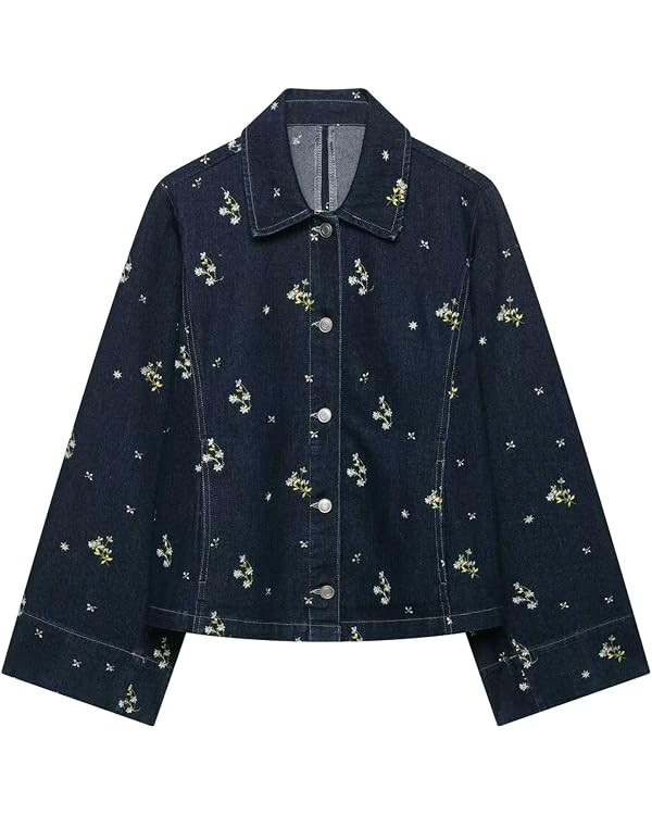 Chevara Women’s Embroidered Denim Jacket Button Up Jean Coat | Amazon (US)