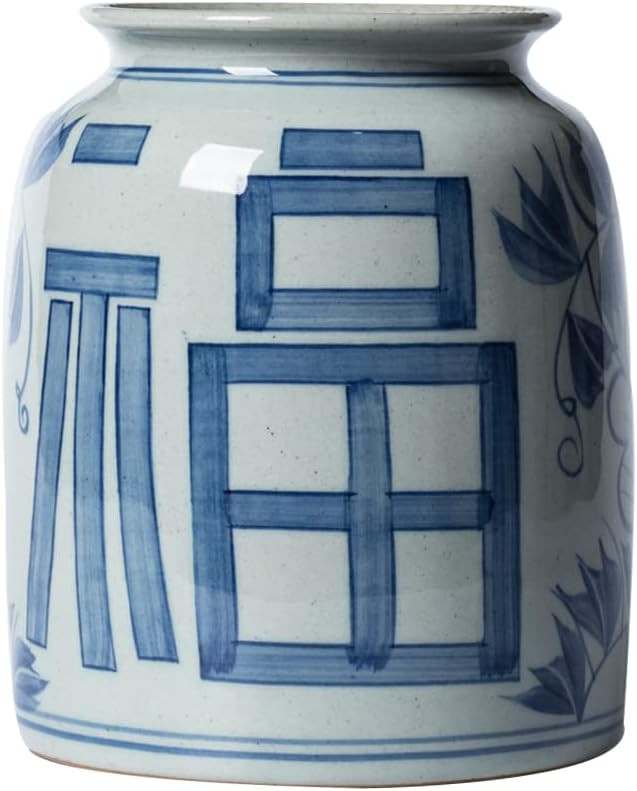Ceramic Blue and White Vase, Chinoiserie Jar for Home Decor, 7"x6" with 3.5" Opening, Handmade, U... | Amazon (US)