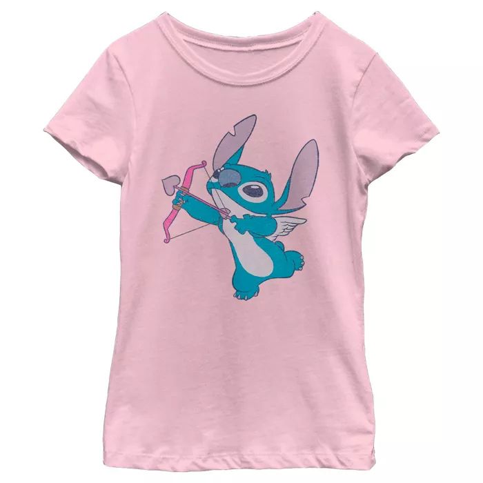 Girl's Lilo & Stitch Cupid Stitch With Heart Arrows T-Shirt | Target