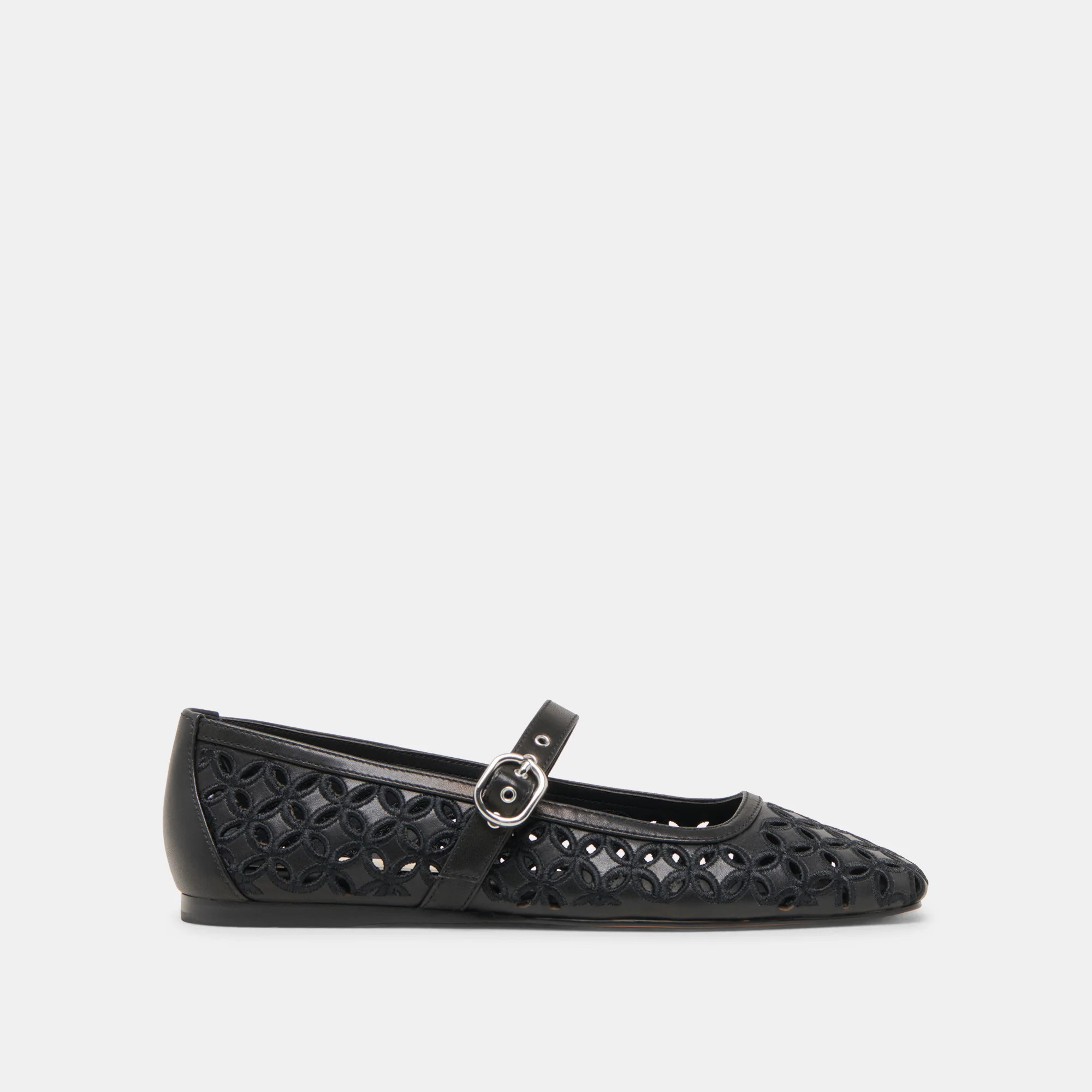 RODNI EYELET PERF BALLET FLATS BLACK LEATHER | DolceVita.com