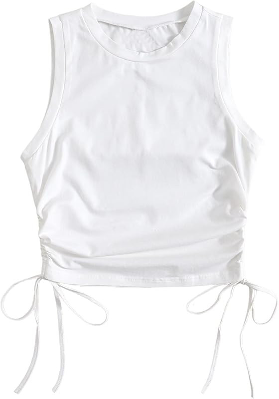 Floerns Women's Graphic Print Sleeveless Drawstring Ruched Crop Tank Top | Amazon (US)