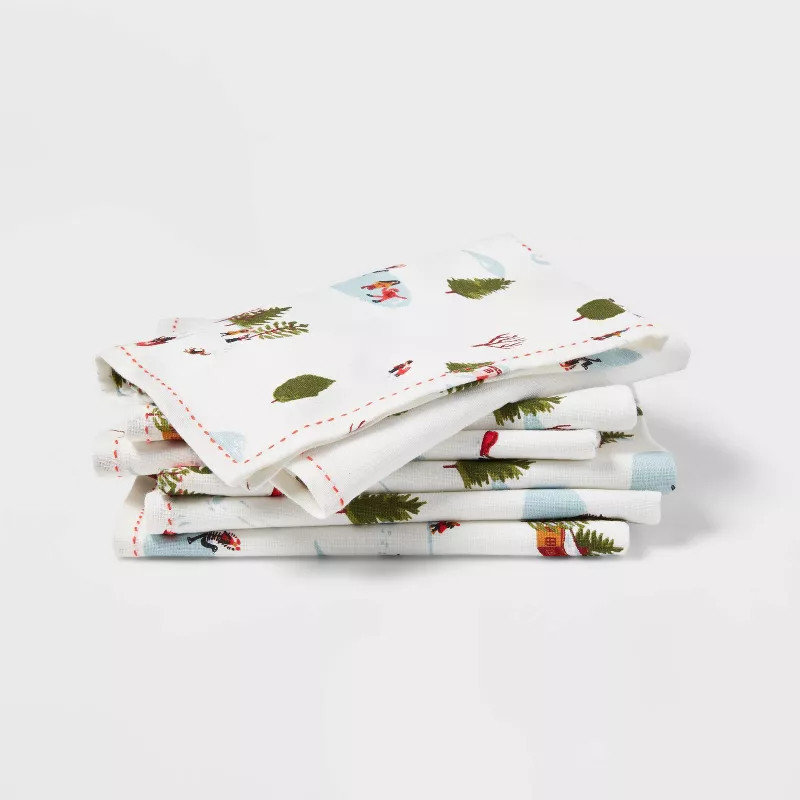 6pk Cotton Winter Scene Napkins - Threshold™ | Target