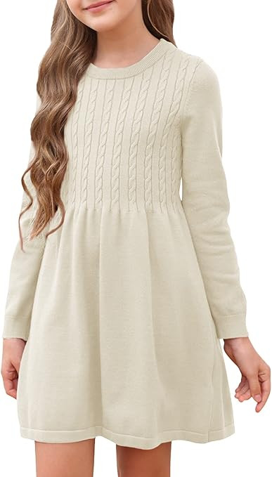 Fommykin Girls Sweater Dress Kids Crew Neck Long Sleeve Cute Fall Winter Kintted Dresses for 4-14... | Amazon (US)