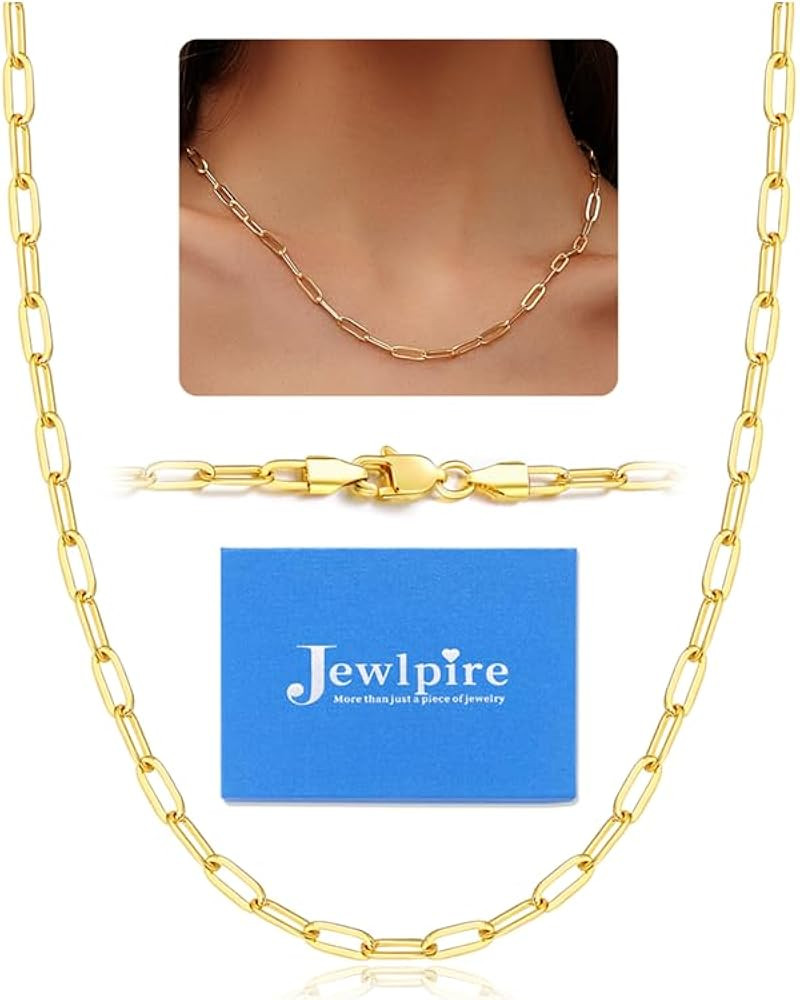 Jewlpire Silver/14K Gold Plated Paperclip Necklace for Women, 3mm 4mm 5mm Necklaces for Women, Wo... | Amazon (US)