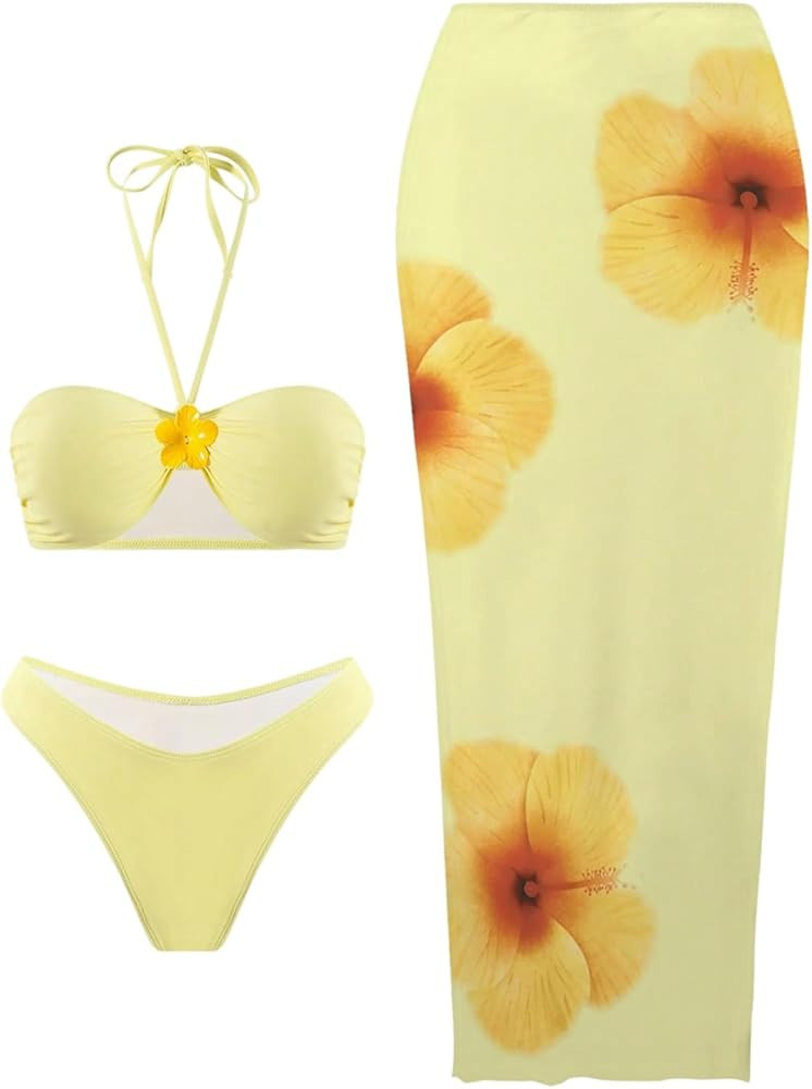 MakeMeChic Women's Triangle Thong Bikini Sets Floral Polka Dots Bandeau Bathing Suit Swimsuit Cov... | Amazon (US)