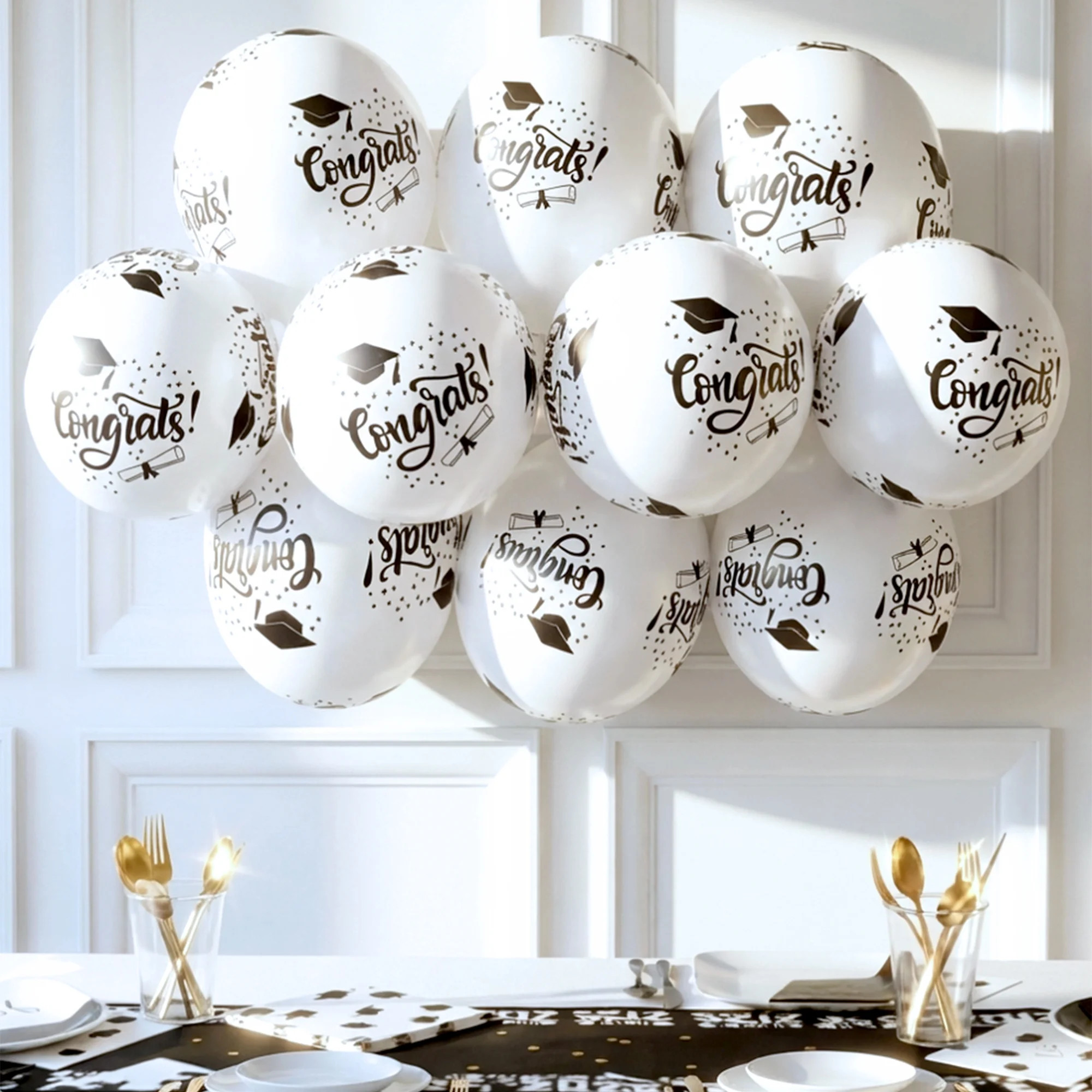 Congrats Balloons Garland, Black and White, 27 Pieces, Graduation by Way To Celebrate | Walmart (US)