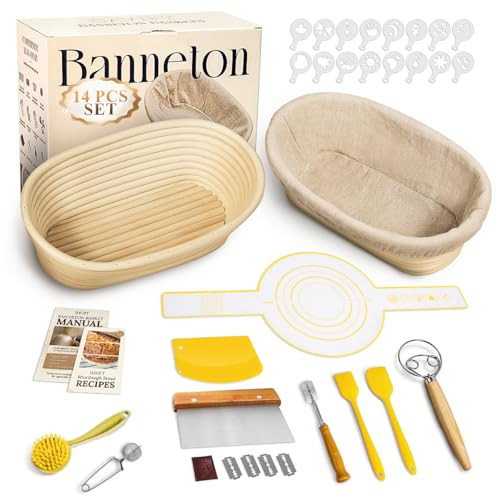 BAVIFY Sourdough Starter Kit, Sourdough Bread Baking Supplies with 2 Pcs 10" Oval Banneton Bread Proofing Baskets, Dough Scraper, Dough Whisk, Bread Lame, Silicone Sling, Spatula, Recipe | Amazon (US)