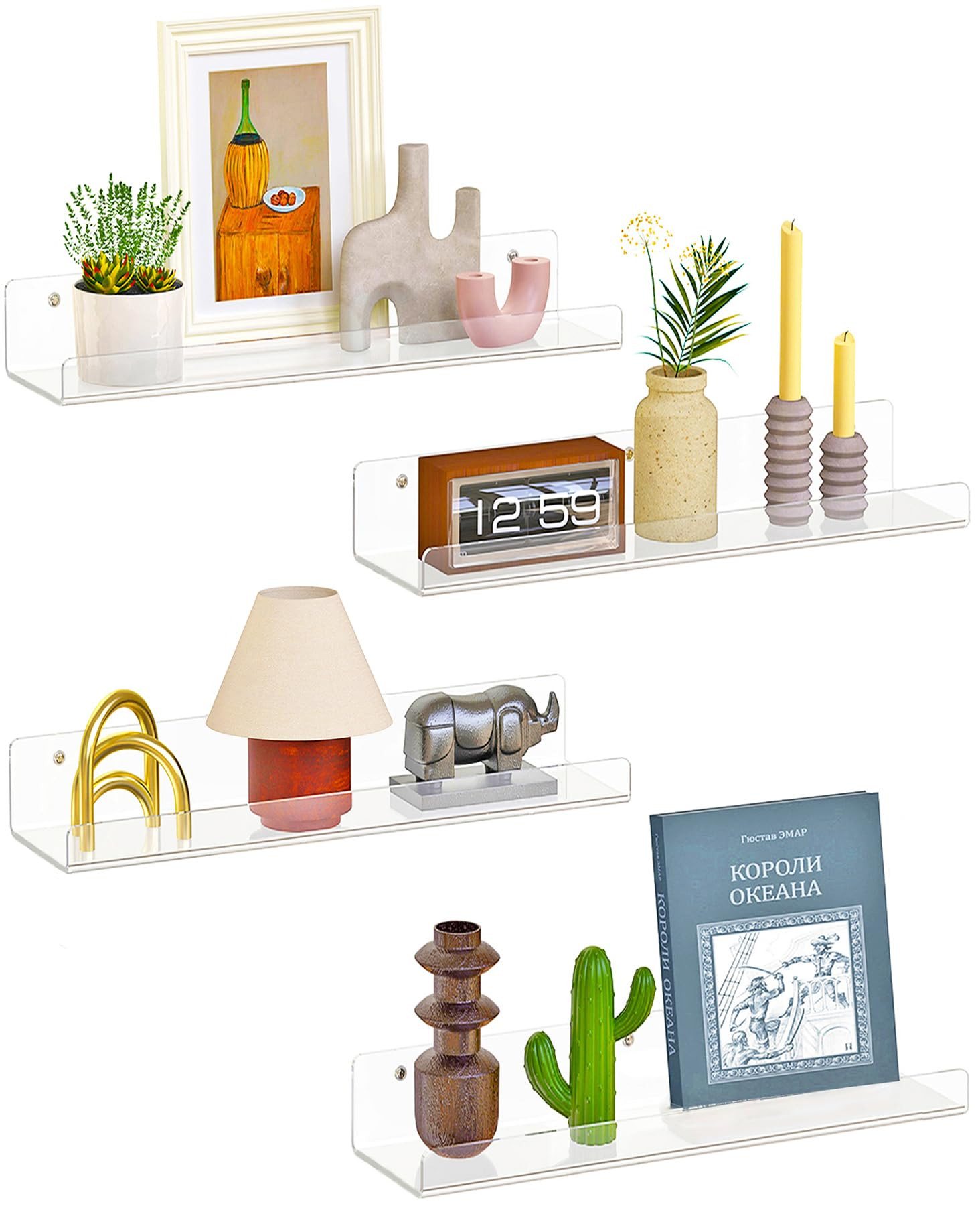 Dooiclear 4 Pack Floating Shelves for Wall, 15" Clear Book Shelf, Acrylic Floating Wall Shelf, Di... | Amazon (US)