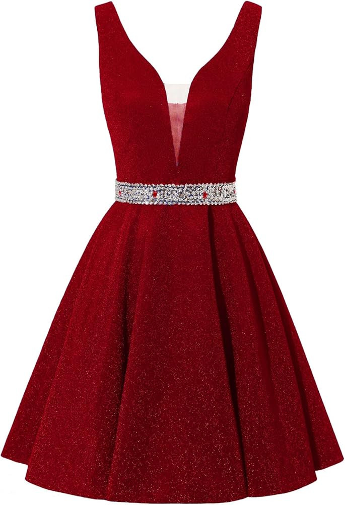 Yexinbridal Satin Glitter Short Prom Dresses V-Neck Beaded Evening Homecoming Cocktail Party Gown... | Amazon (US)