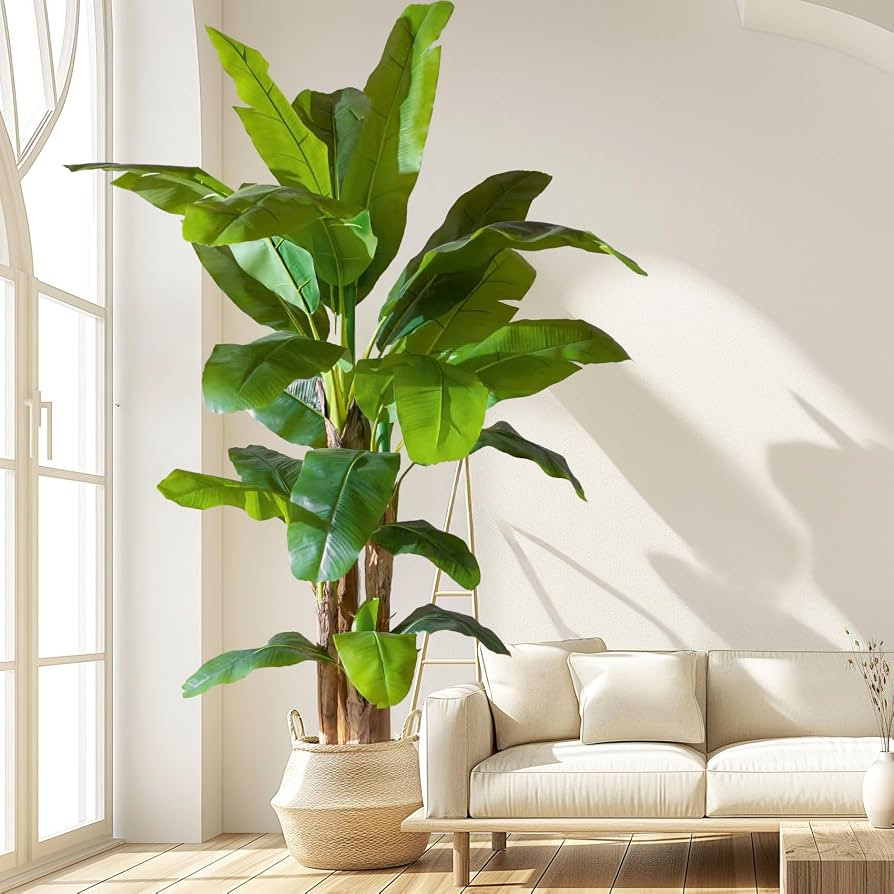 Artificial Banana Tree 9ft, Faux Tropical Palm Tree Plant with Realistic Leaves, Low Maintenance ... | Amazon (US)