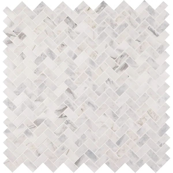 Calacatta Cressa 1" x 2" Marble Herringbone Mosaic Wall & Floor Tile | Wayfair North America