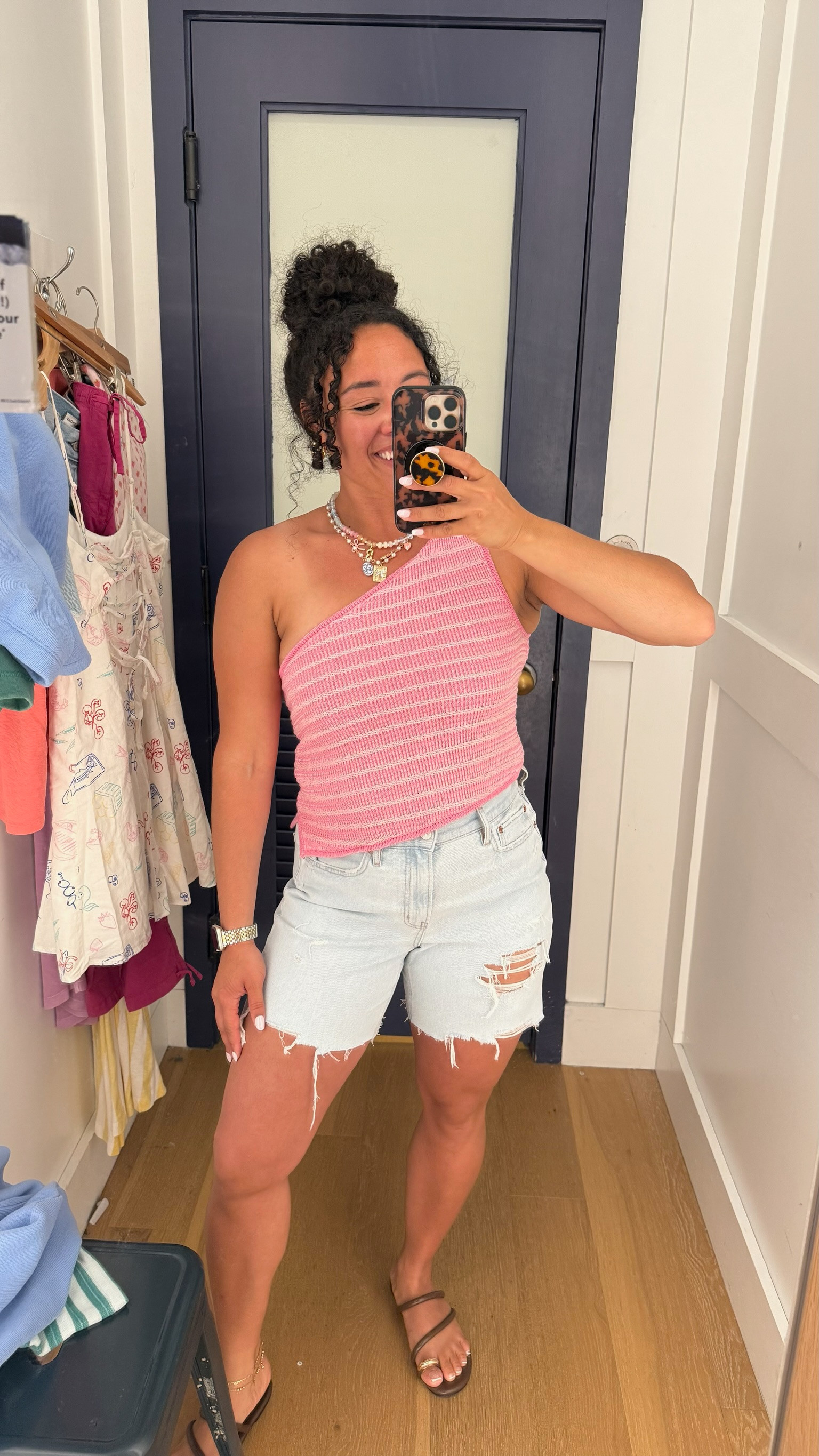 American Eagle summer look. I love this one-shoulder top and distressed denim shorts. 

 #LTKootd #LTKmomlife #LTKSeasonal