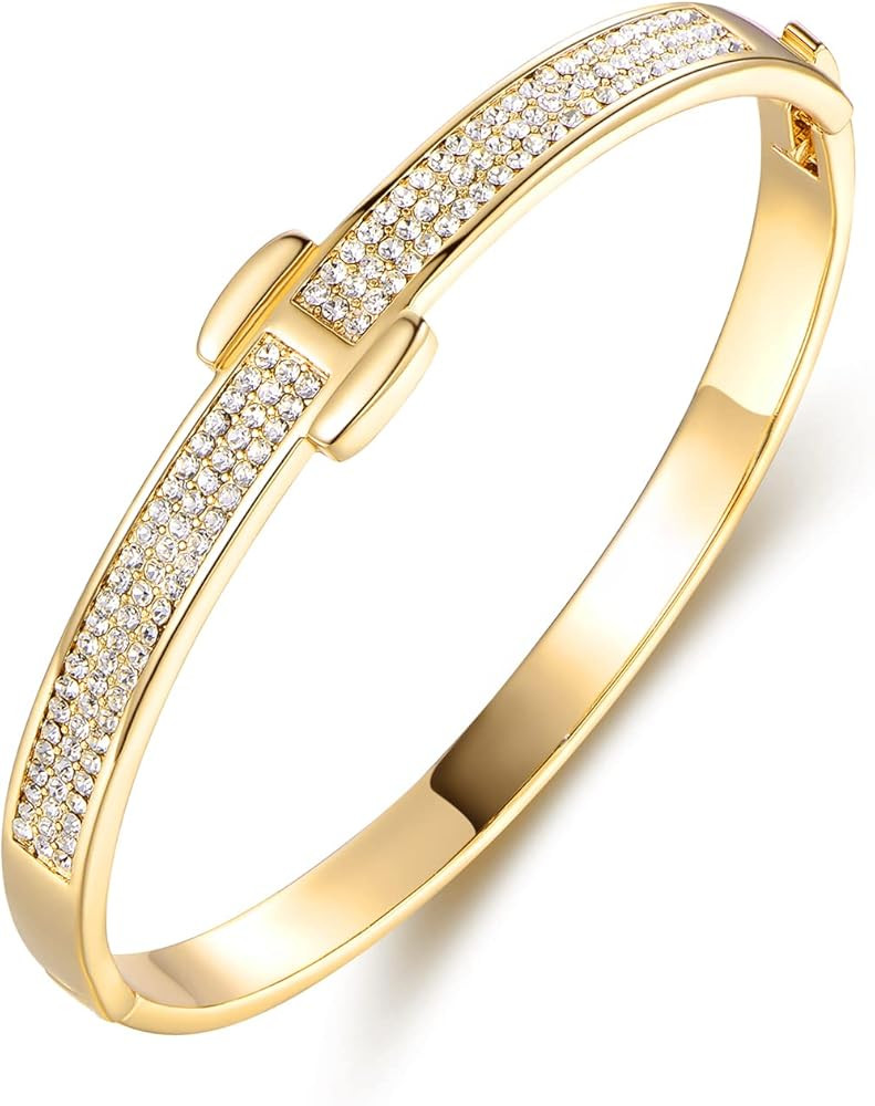Bazel 18K Gold Plated Crystal Belt Bangle for Women (Gold) | Amazon (US)