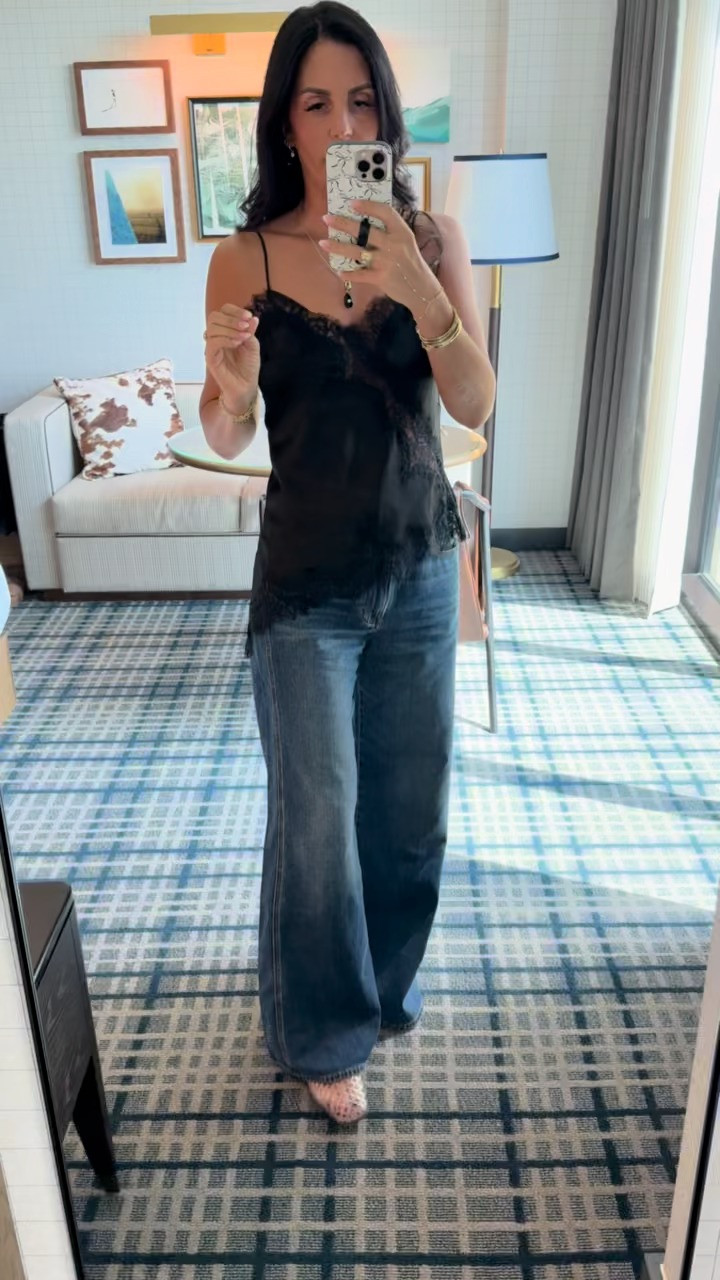 LTKCon look for a casual mid-day outfit change! Obsessed with this black lace top from Zara. 🖤 

 #LTKCon #LTKStyleTip #LTKShoeCrush