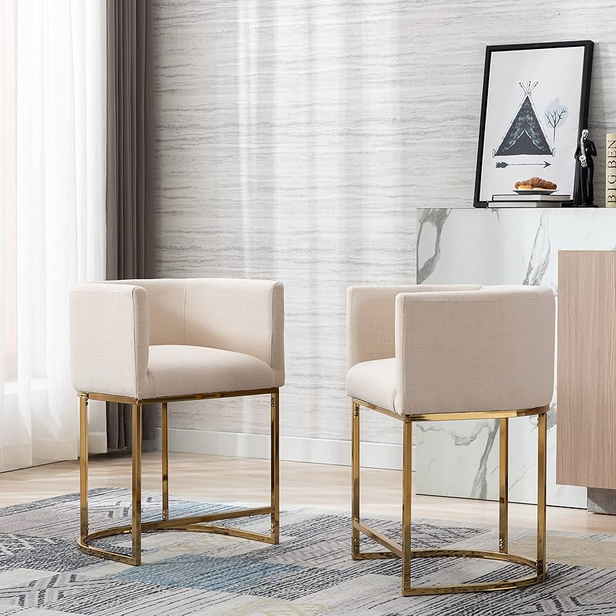 RIVOVA Contemporary Cream Linen Bar Stools Set of 2, 24" Upholstered Fabric Counter Height Barsto... | Amazon (US)