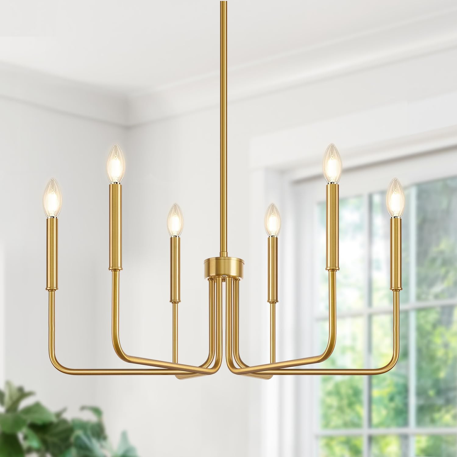 Brass Gold Chandelier, 6-Light Chandelier Light Fixture Farmhouse Chandeliers for Dining Room, Vintage Candle Pendant Light Fixtures Chandelier for Bedroom, Kitchen, Foyer, Entryway and Living Room | Amazon (US)