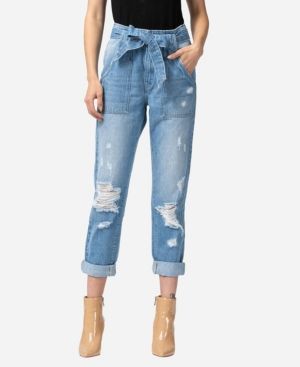 Vervet Women's Super High Rise Distressed Self Tie Utility Jeans | Macys (US)