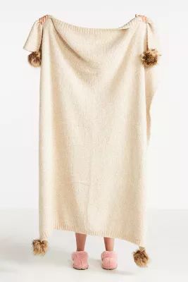 Faux Fur Pommed Throw Blanket | Anthropologie (US)