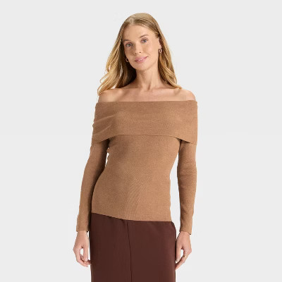 Women's Long Sleeve Off the Shoulder Pullover Sweater - A New Day™ | Target