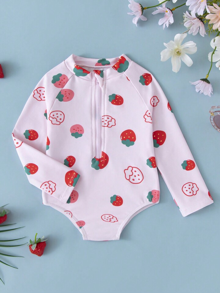 SHEIN Baby Girl Stretch Knit Front Zipper One-Piece Swimsuit | SHEIN