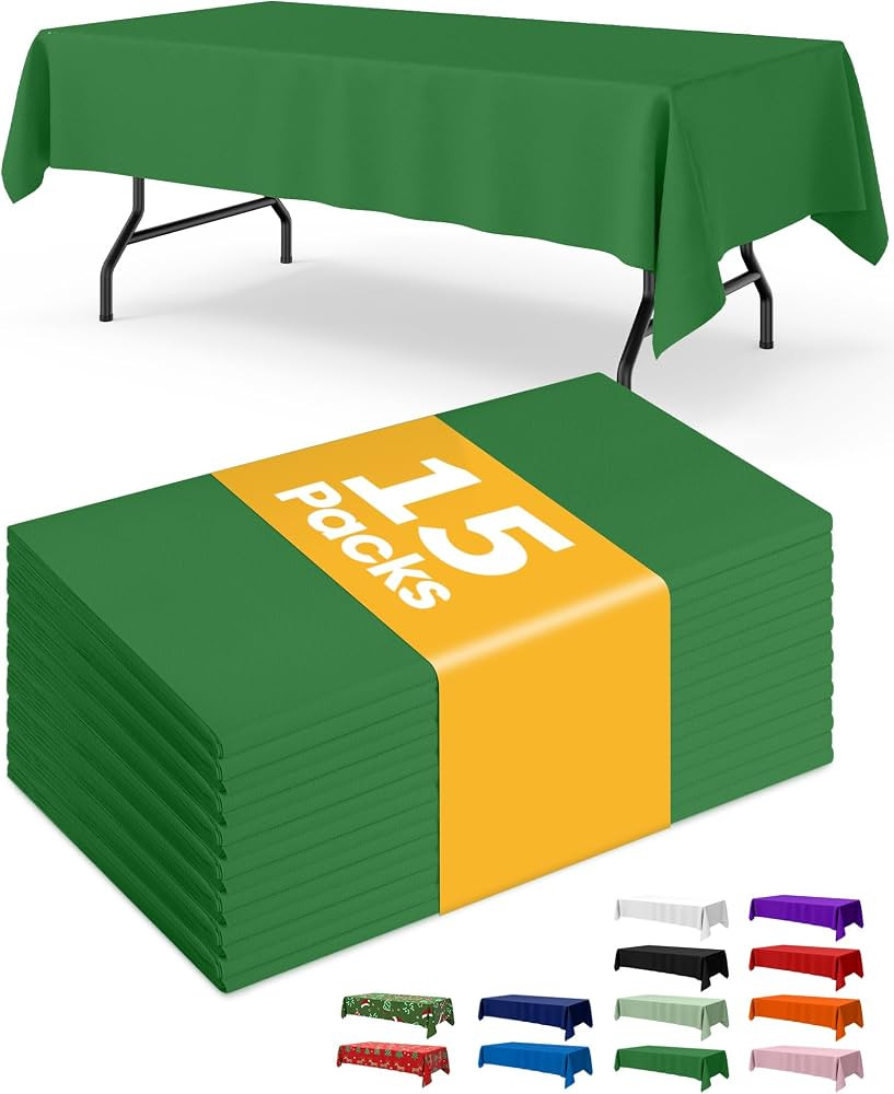Green Plastic Table Cloth Rectangle Table 15 Pack, 54''×108'' Tablecloth for 6ft Tables, Table C... | Amazon (US)