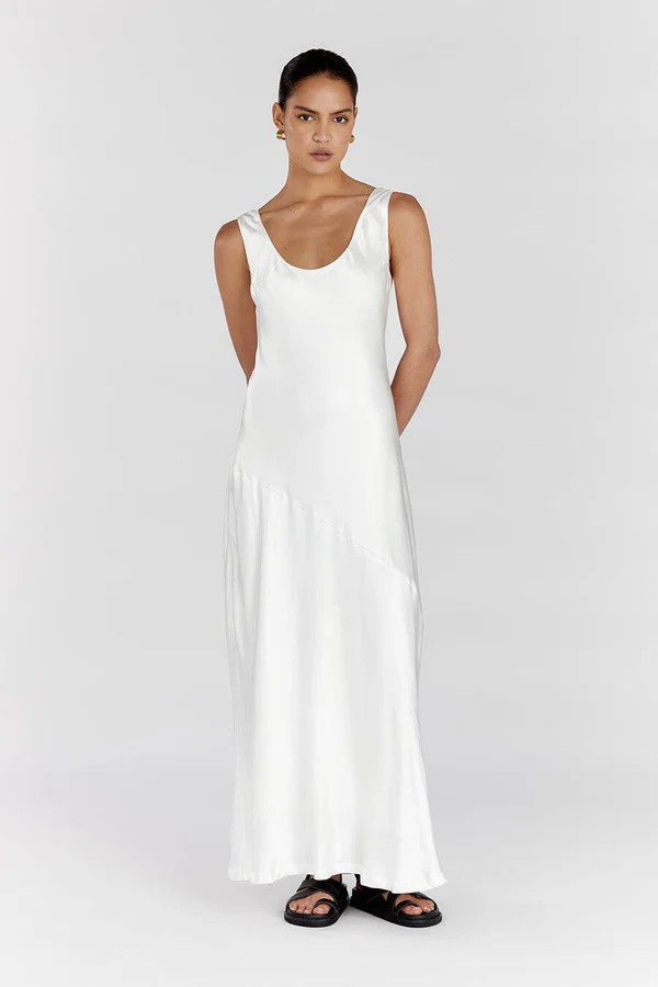 LEA SATIN WHITE SCOOP MAXI DRESS | DISSH